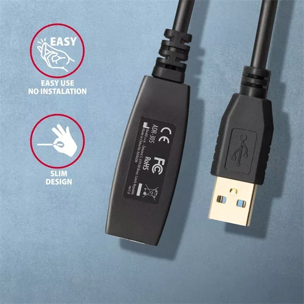 Axagon ADR-305 5m USB 3.2 Gen 1 A apa - anya aktív repeater kábel