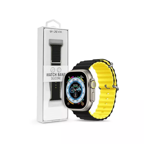 Devia ST381607 Apple Watch 38/40/41mm fekete/sárga szilikon sport szíj