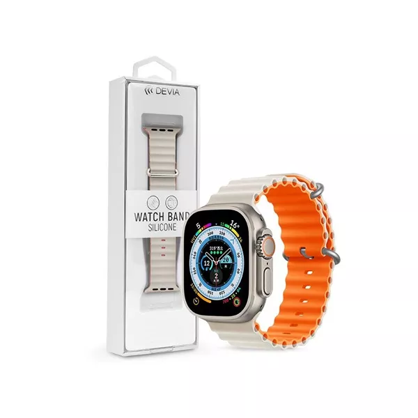 Devia ST381676 Apple Watch 42/44/45/49mm fehér/narancs szilikon sport szíj
