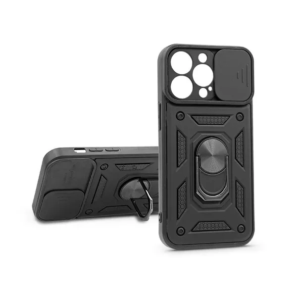 Haffner PT-6685 iPhone 13 Pro ütésálló fekete műanyag hátlap kameravédővel