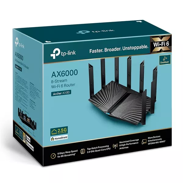 TP-Link Archer AX80 AX6000 8-Stream Wi-Fi 6 802.11ax Vezeték nélküli Multi-Gigabit Router