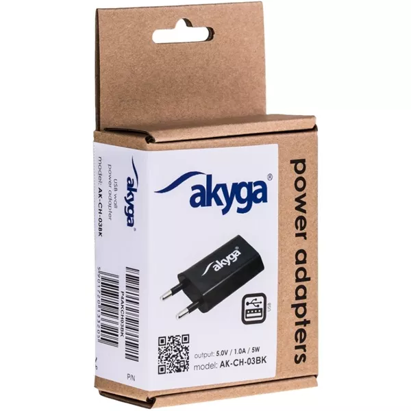 Akyga AK-CH-03BK 5V/1A/5W hálózati USB töltő