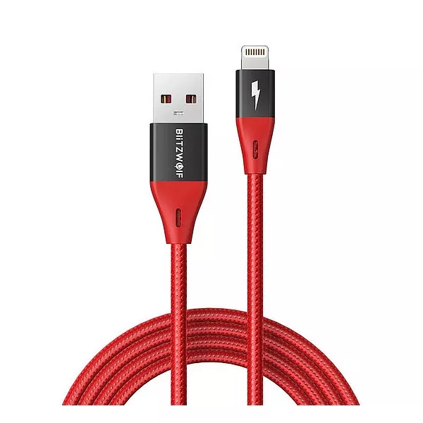 BlitzWolf BW-MF10 Pro Red 1,8m USB/Lightning piros adat- és töltőkábel