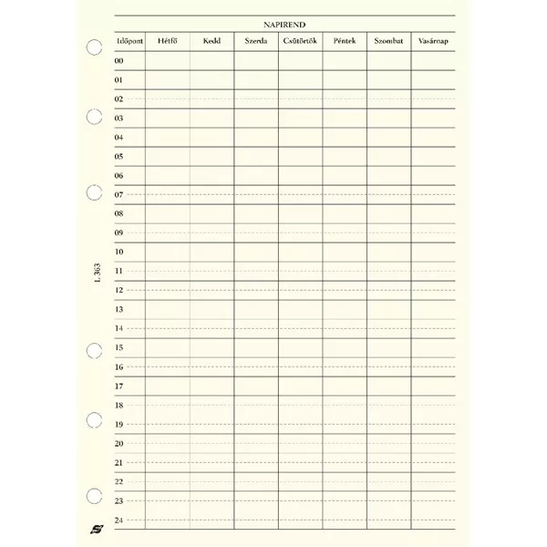 Kalendart Saturnus L363 napi beosztásúrend gyűrűs naptár kiegészítő