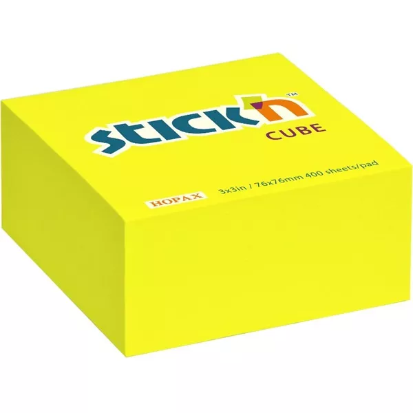 Stick`N 76x76 mm 400 lap neon sárga öntapadó kockatömb