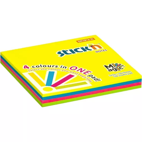 Stick`N Magic Pad 76x76 mm 100 lap neon mix öntapadó jegyzettömb