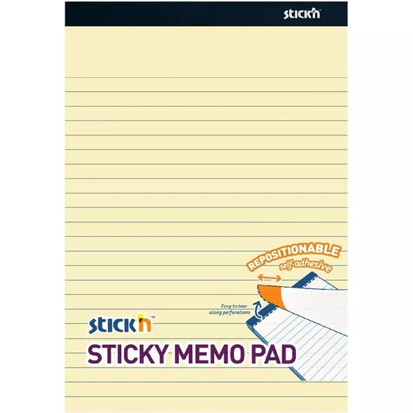 Stick`N 254x178 mm 50 lap/tömb vonalazott pasztell sárga öntapadó jegyzetfüzet