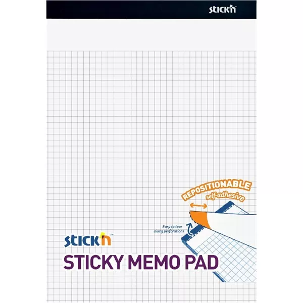 Stick`N 254x178 mm 50 lap/tömb négyzetrácsos fehér öntapadó jegyzetfüzet