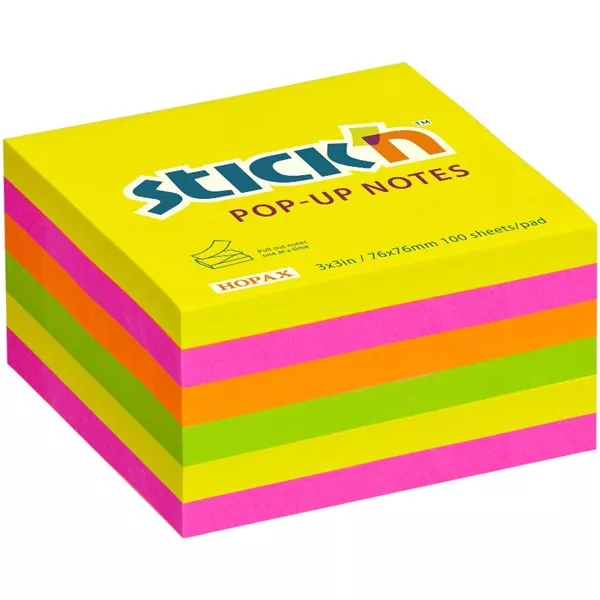 Stick`N 76x76 mm 100 lap/tömb (6 tömb/csomag) neon mix öntapadó jegyzettömb