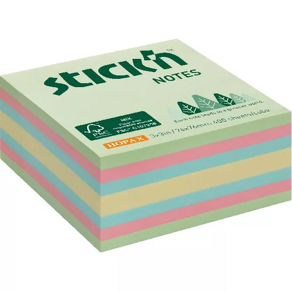 Stick`N 76x76 mm 400 lap az erdő színei pasztell mix öntapadó kockatömb