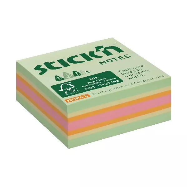 Stick`N 51x51 mm 240 lap az erdő színei pasztell mix öntapadó kockatömb