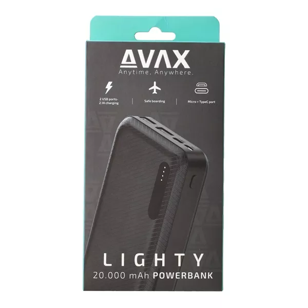 Avax PB201B LIGHTY 20000mAh fekete power bank
