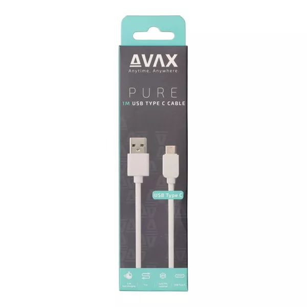 AVAX CB103W PURE 1m 2,1A USB A-Type-C fehér adat- és töltőkábel