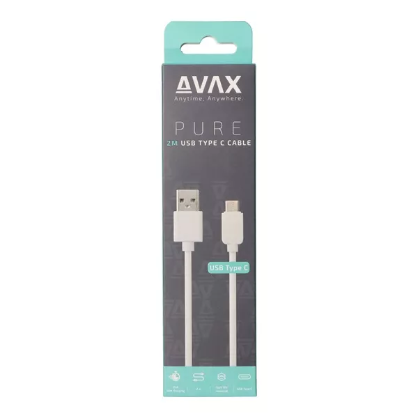AVAX CB123W PURE 2m 2,1A USB A-Type-C fehér adat- és töltőkábel