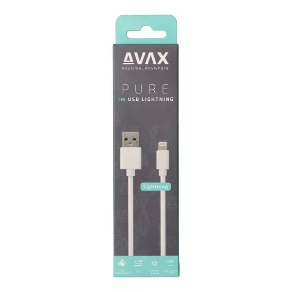 AVAX CB104W PURE 1m 2,1A USB A-Lightning fehér adat- és töltőkábel