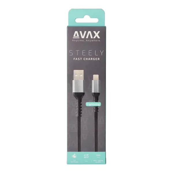 AVAX CB401G STEELY 1,5m 20W USB A-Lightning gyorstöltő sodorszálas acélszürke adat- és töltőkábel