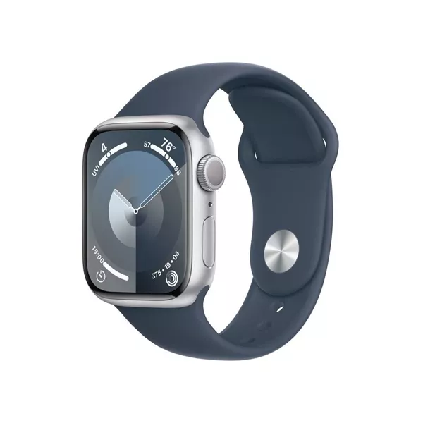 Apple Watch S9 GPS (41mm) ezüst alumínium tok , kék sport szíj (M/L) okosóra