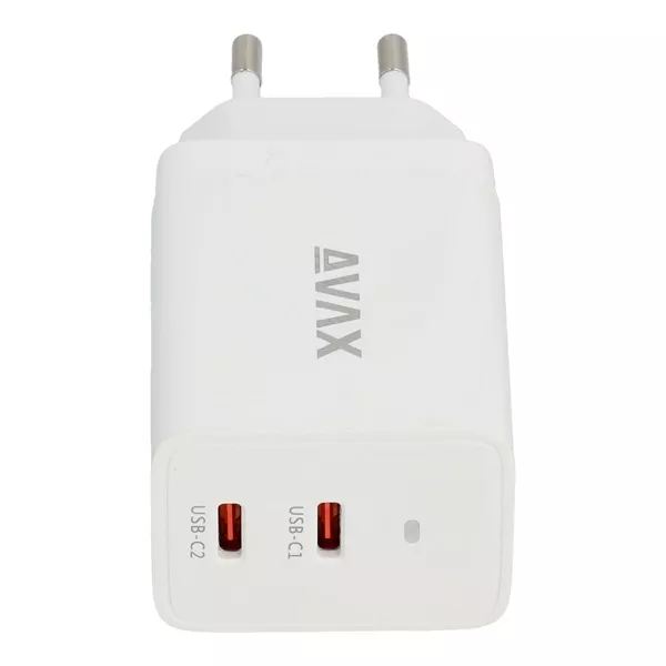 AVAX CH901W PRIME 67W GaN gyors hálózati töltő 2x Type C (PD), fehér