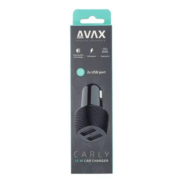 AVAX CC301B CARLY 12W Autós töltő 2x USB A, fekete