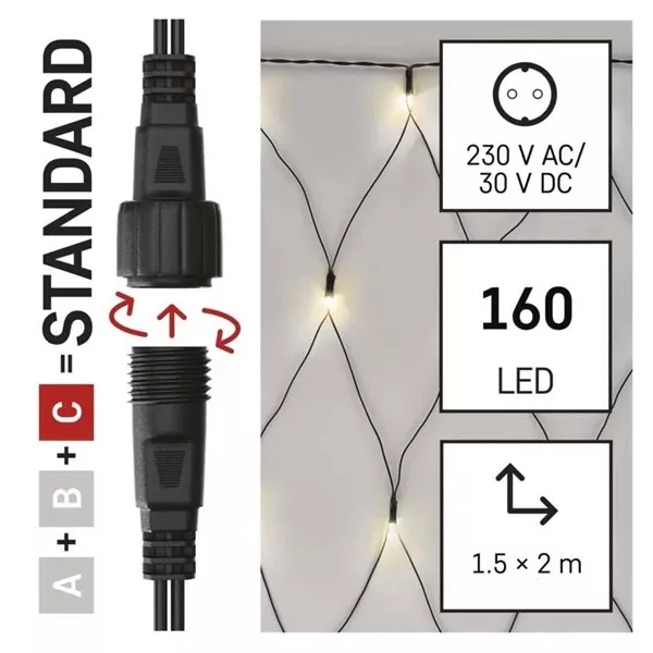 Emos D1DW01 1,5x2 m kültéri meleg fehér Standard LED sorolható karácsonyi füzér háló
