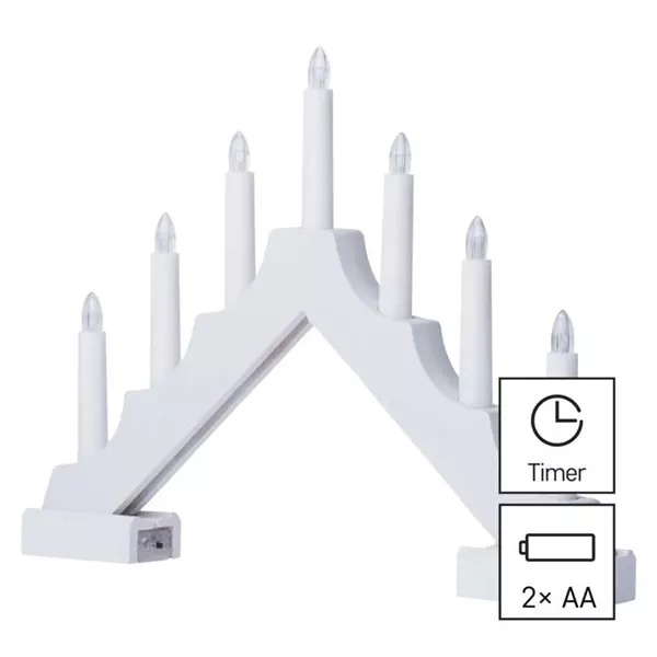 Emos DCAW12 29 cm 2x AA beltéri meleg fehér időzítős fa fehér LED gyertyatartó
