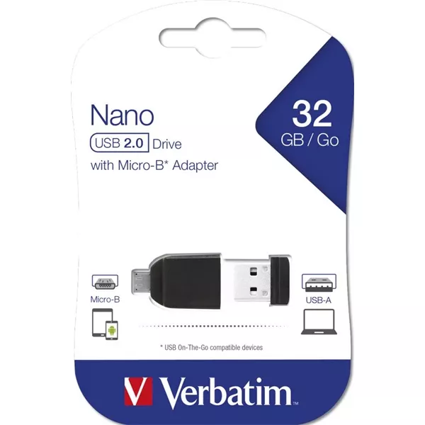 Verbatim 49822 Store `n` Stay 32GB USB 2.0 nano Flash Drive + adapter