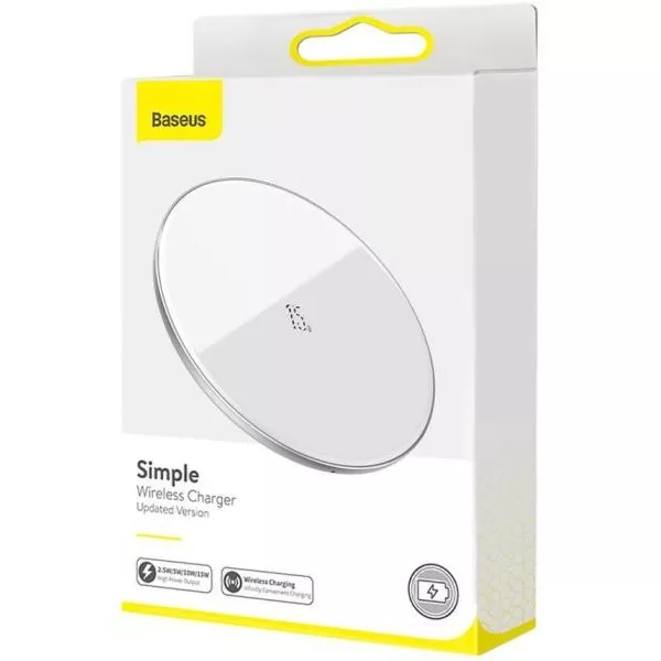 Baseus Simple 15W(Frissített verzió Type-C-hez) WXJK-B02 Fehér vezeték nélküli töltő