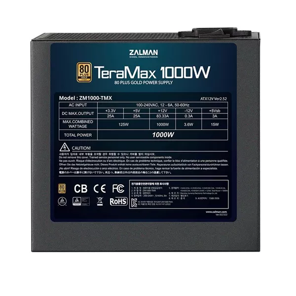 Zalman TeraMax ZM1200-TMX 1200W 80+ Gold ventillátorral moduláris dobozos tápegység