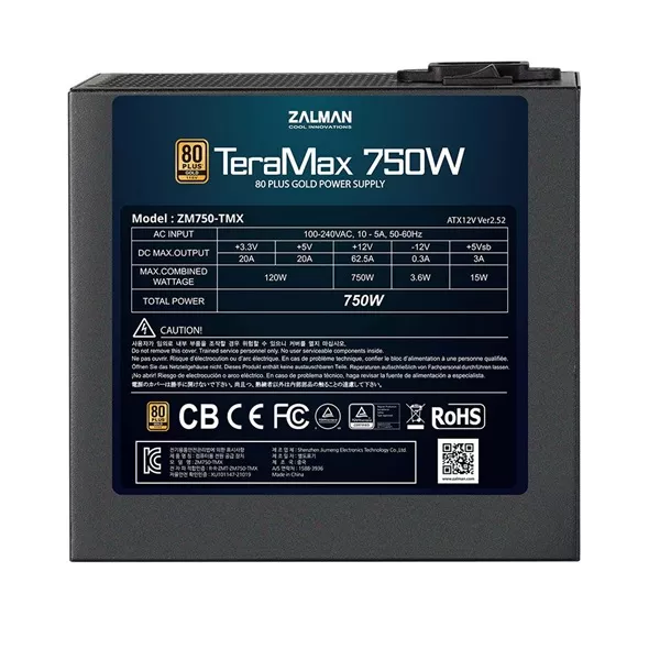 Zalman TeraMax ZM750-TMX 750W 80+ Gold ventillátorral moduláris dobozos tápegység