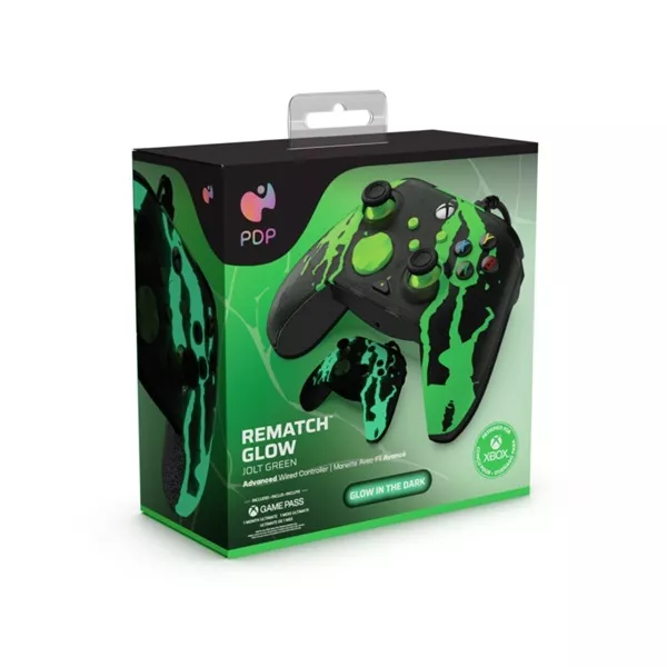 PDP Rematch Glow Adevanced Xbox Series X|S/Xbox One/PC Jolt Green Glow in the Dark vezetékes kontroller