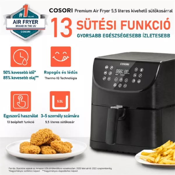 Cosori CP158-AF-RXB Premium fekete 5,5 L forrólevegős sütő