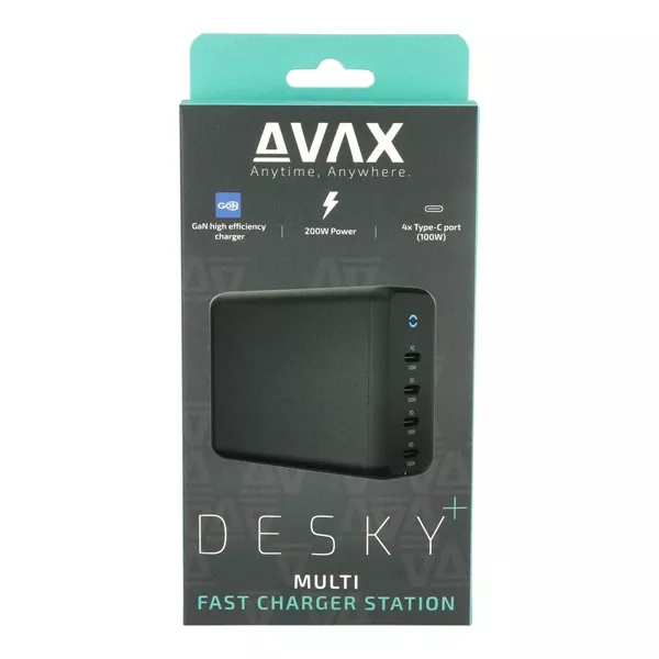 AVAX DC637 DESKY+ 200W GaN 4xType C (PD 3.0) gyorstöltő elosztó