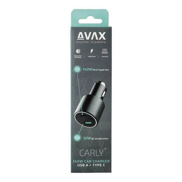 AVAX CC680B CARLY+ 140W USB A+Type C fekete autós töltő