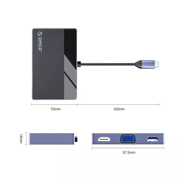ORICO ORICO-DM-7TS-BK-BP 7in1 Type-C USB3.0/HDMI/VGA/PD100W/TF/SD/3.5mm dokkoló