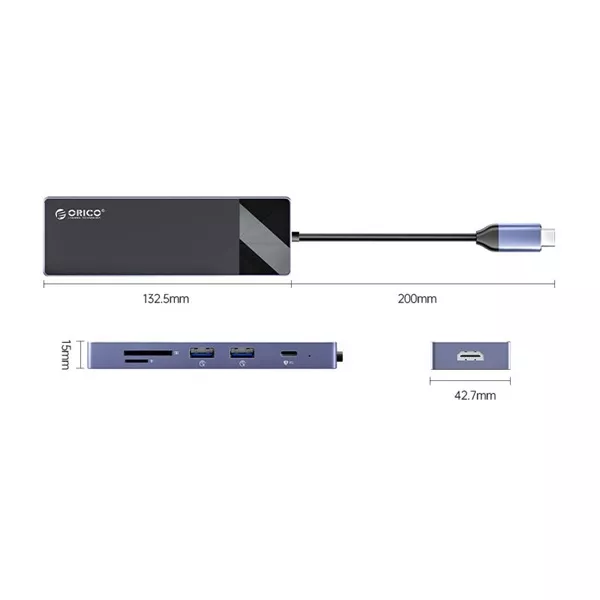 ORICO ORICO-DM-9P-BK-BP 9in1 Type-C USB3.0 x3/USB2.0/USB3.0 c típusú/HDMI/PD100W/TF(microSD)/SD dokkoló