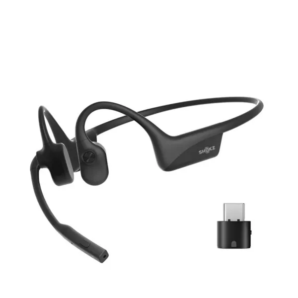 Shokz OpenComm2 csontvezetéses Bluetooth fekete Open-Ear headset + USB-A adapter style=