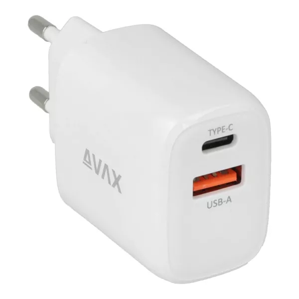AVAX CH631W FIVEY+ 25W GaN USB A (QC)+Type C (PD) fehér hálózati gyorstöltő