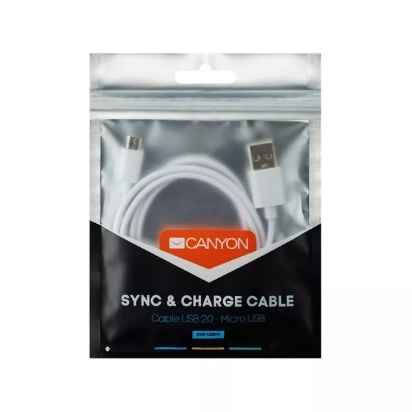 Canyon USB 2.0 A -> USB 2.0 micro B M/M adatkábel 1m fehér