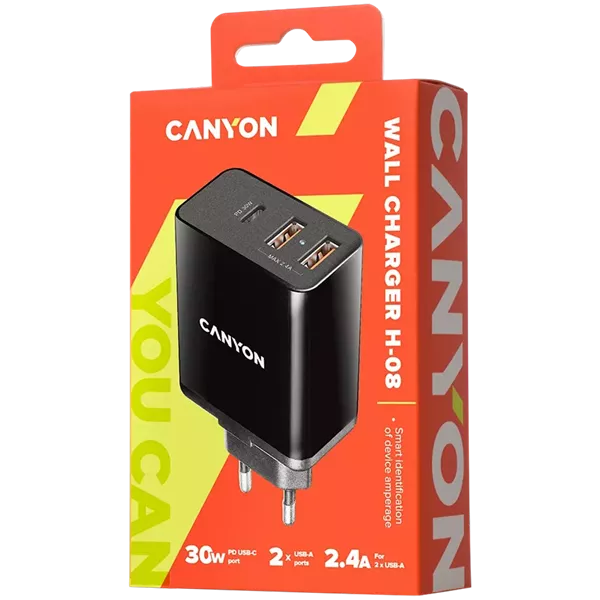 Canyon CNE-CHA08 univerzális hálózati töltő adapter fekete (QC)