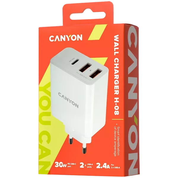 Canyon CNE-CHA08 univerzális hálózati töltő adapter fehér (QC)