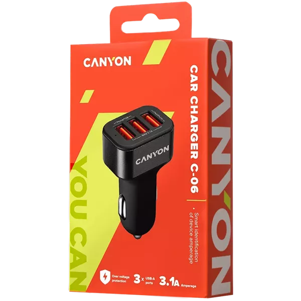 Canyon CNE-CCA06B Triple Mini univerzális autós töltő adapter fekete