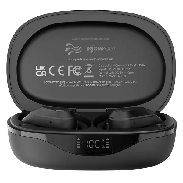Boompods Sportpods Ocean True Wireless Bluetooth fekete fülhallgató style=