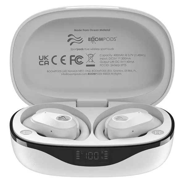 Boompods Sportpods Ocean True Wireless Bluetooth fehér fülhallgató style=