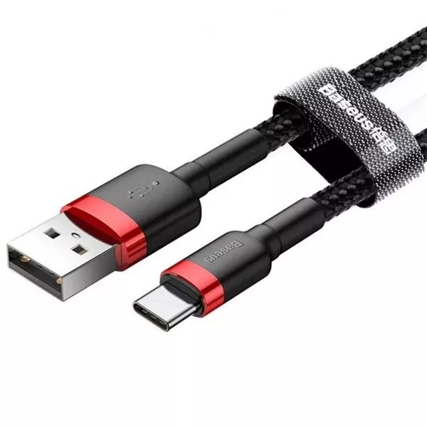 Baseus CATKLF-U91 Cafule 3m 2A USB A/USB C piros-fekete adat- és töltőkábel