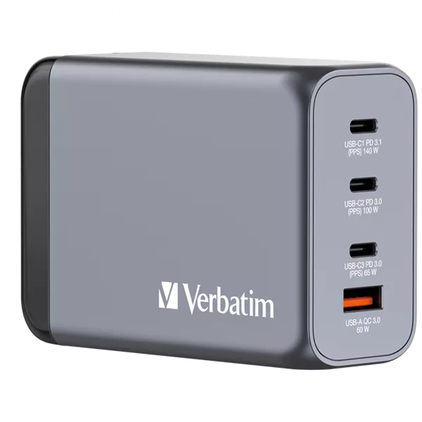 Verbatim 32205 GNC-240 GaN Charger 240W USB Type-A + 3xType-C hálózati töltő adapter