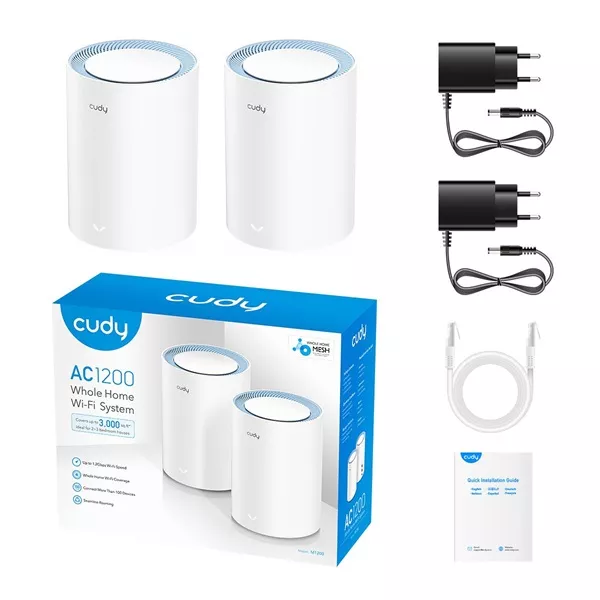 CUDY M1200(2-Pack) kétsávos AC1200 WIFI MESH fehér router (2db-os szett)