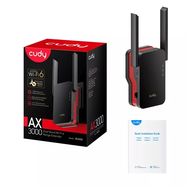 CUDY RE3000 kétsávos AX3000 WIFI 6 MESH fekete extender/access point