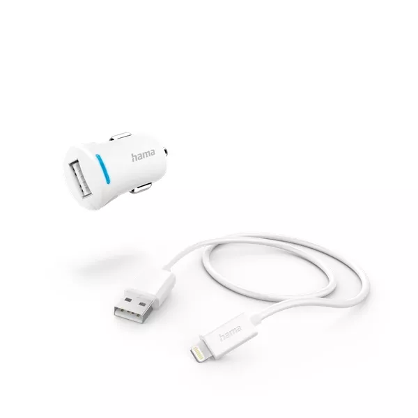 Hama 201610 FIC E3 Lighting- USB adatkábellel fehér autós töltő szett