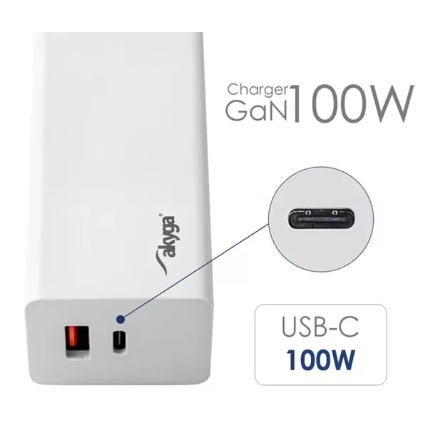 CHG Akyga AK-CH-20 USB-A + USB-C PD 5-20V / max. 5A 100W Quick Charge 3.0 GaN gyorstöltő