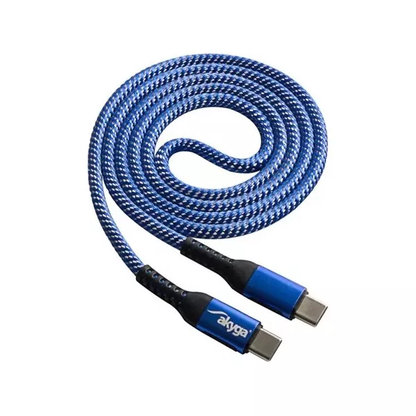 Akyga AK-USB-37 USB-C -> USB-C M/M adatkábel 1m kék-fehér (braided)
